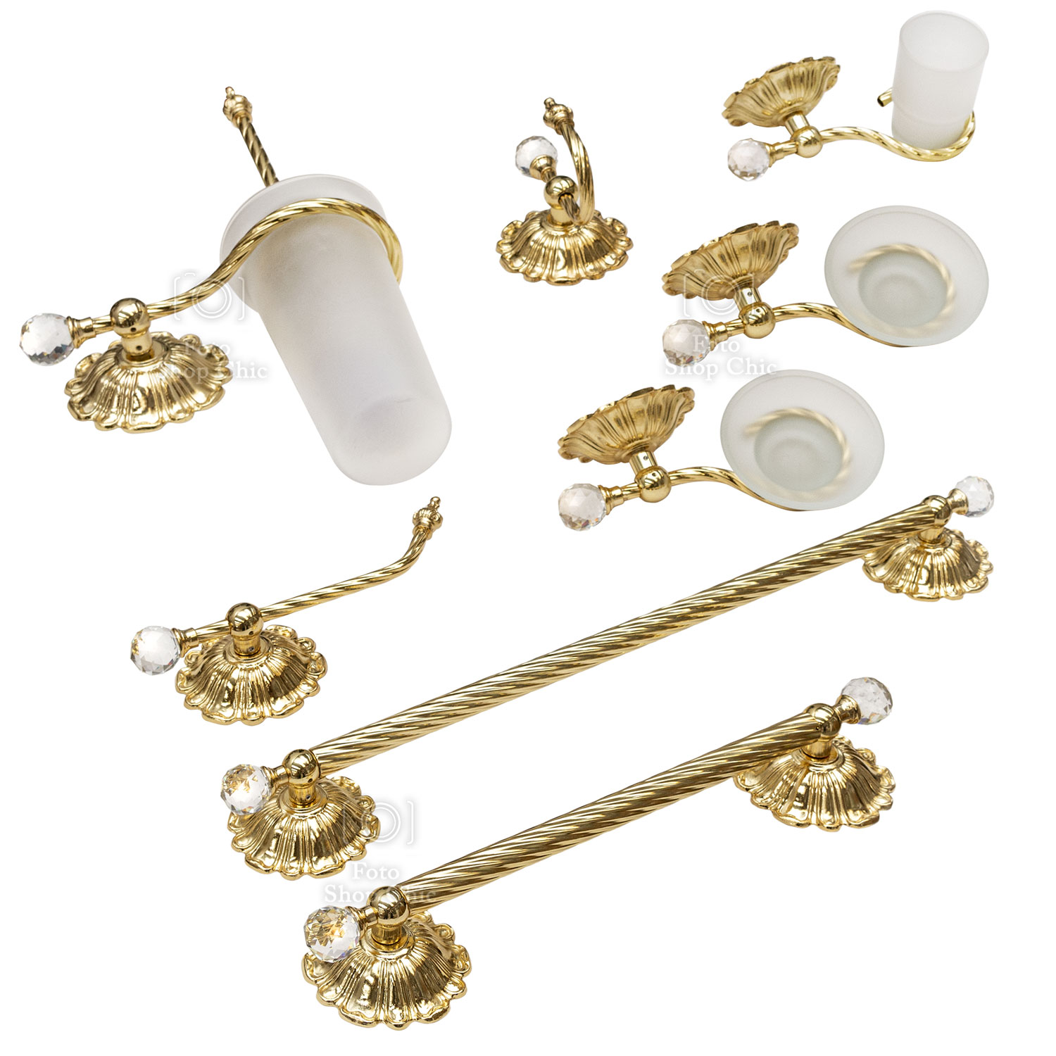 Set accessori da bagno 8 pezzi stile Barocco swarovski Oro 