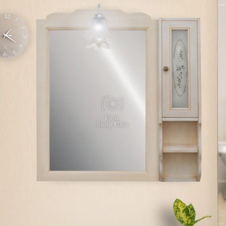 Specchio da bagno 80 cm in legno bianco con cornice e applicchi cromati -  Le Chic Arredamenti