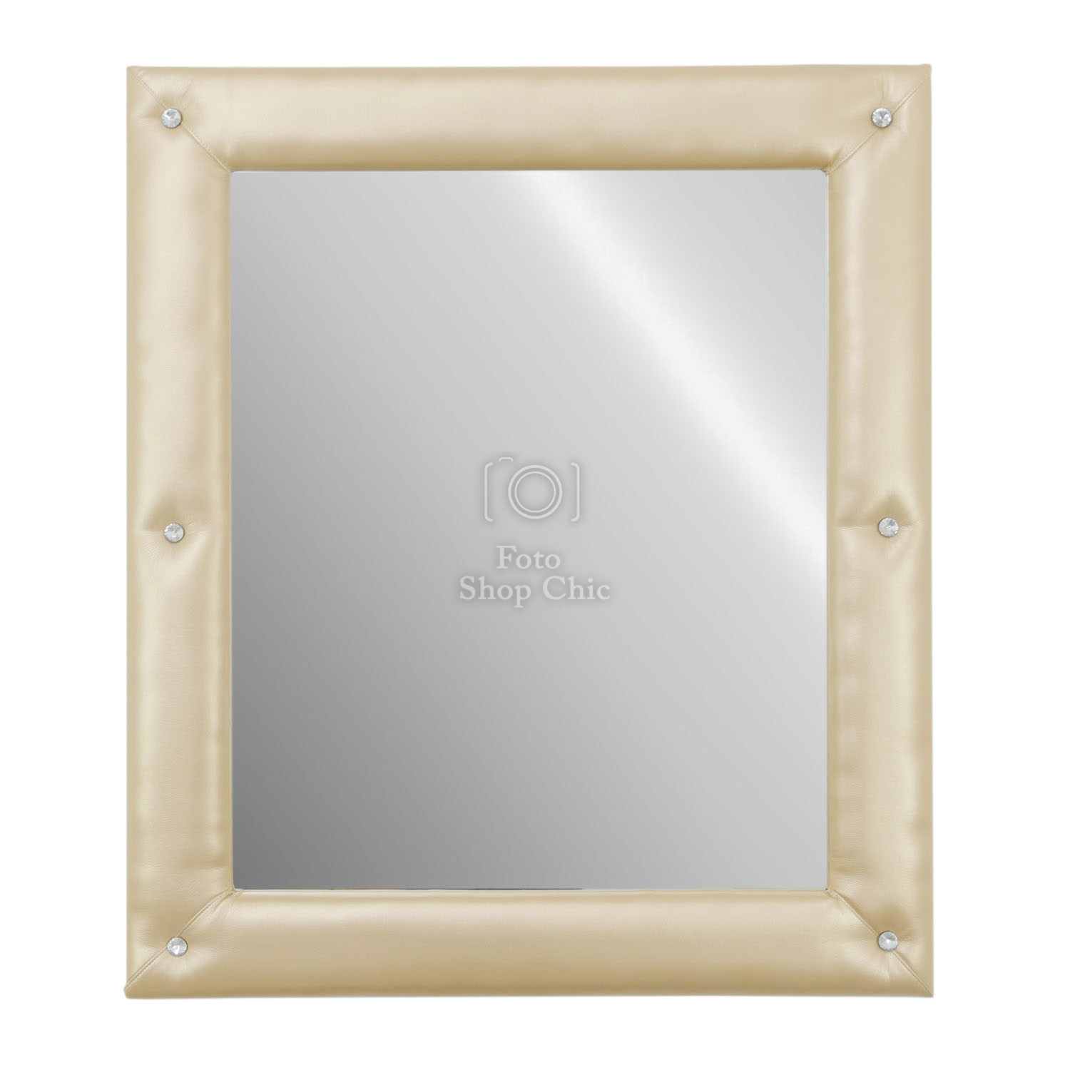 Specchio in stile contemporaneo moderno con cornice in pelle oro 90 x 70 -  Le Chic Arredamenti