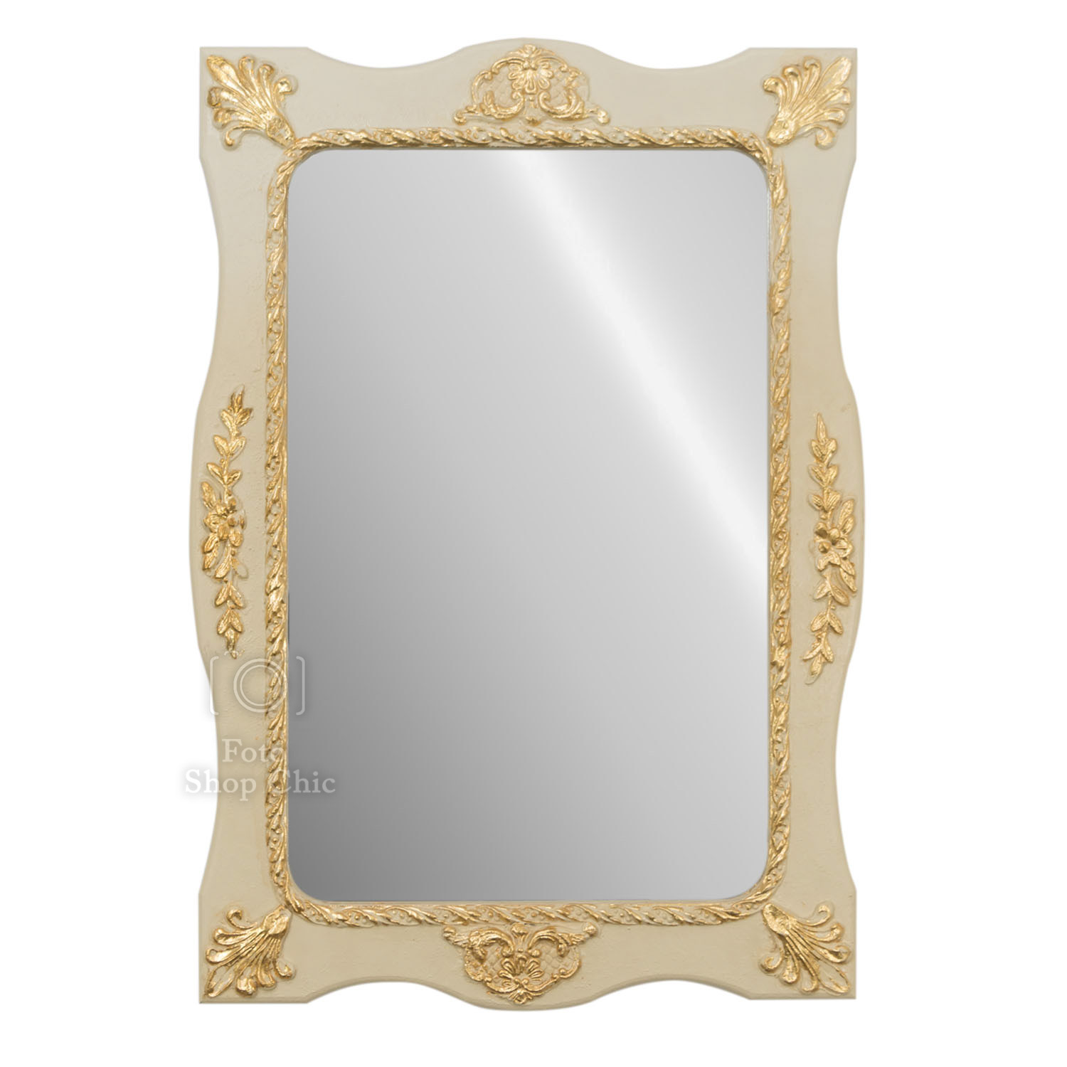 Specchio barocco in legno avorio laccato e foglia oro - Le Chic