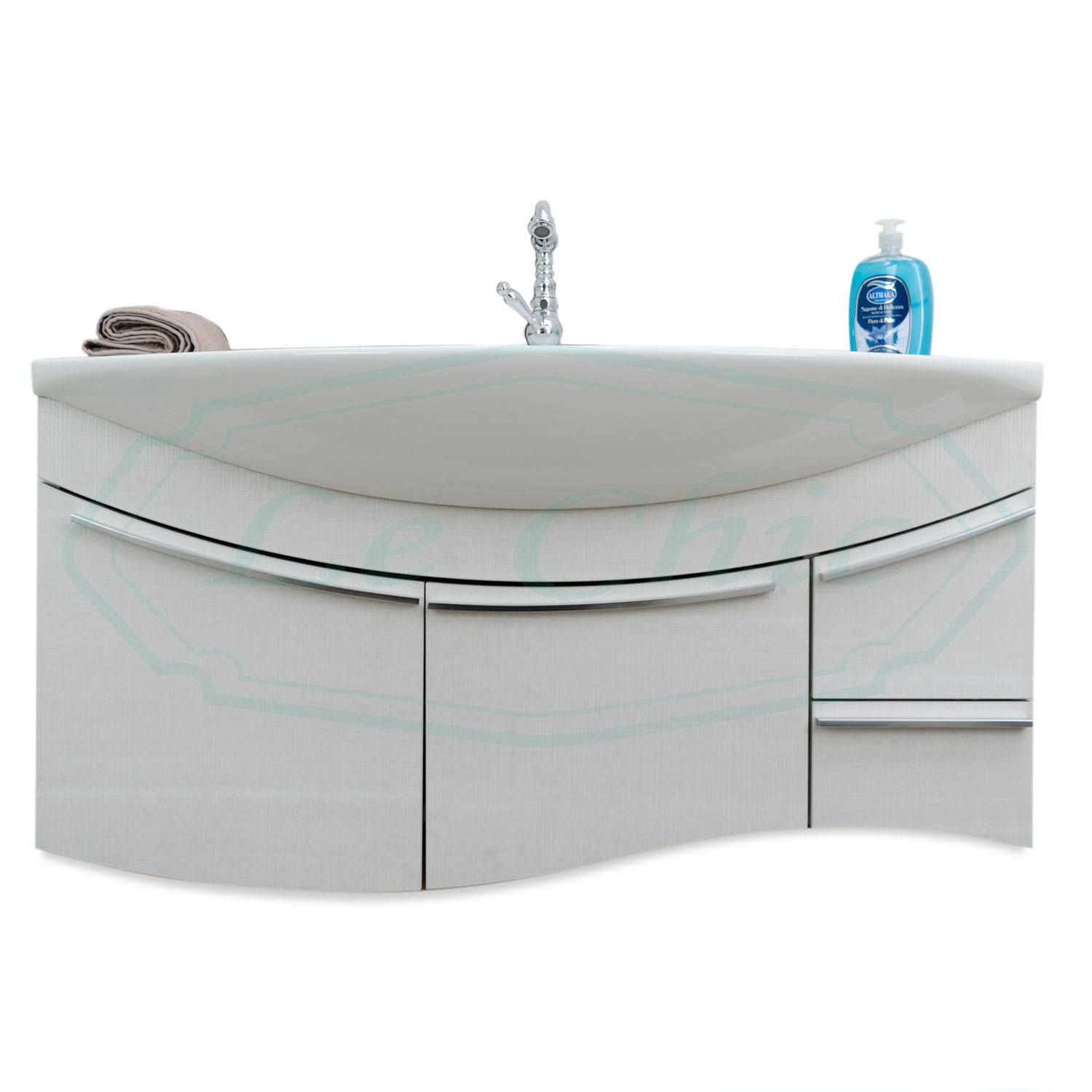 Arredo Bagno Moderno Bianco.Arredo Bagno Sospeso Moderno 109 Cm Bianco Opaco Frassinato Effetto Legno Le Chic Arredamenti