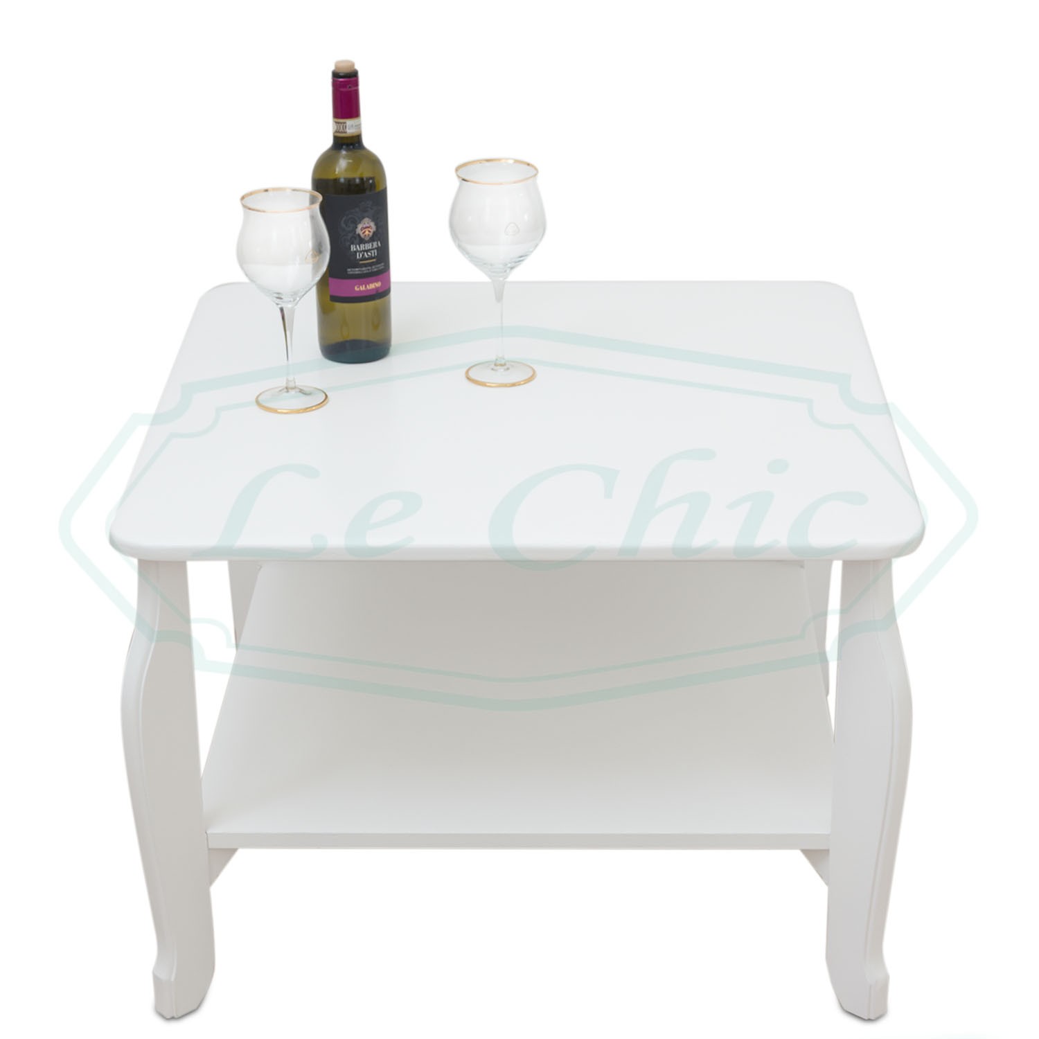 Tavolino da salotto quadrato shabby chic in legno bianco - Le Chic