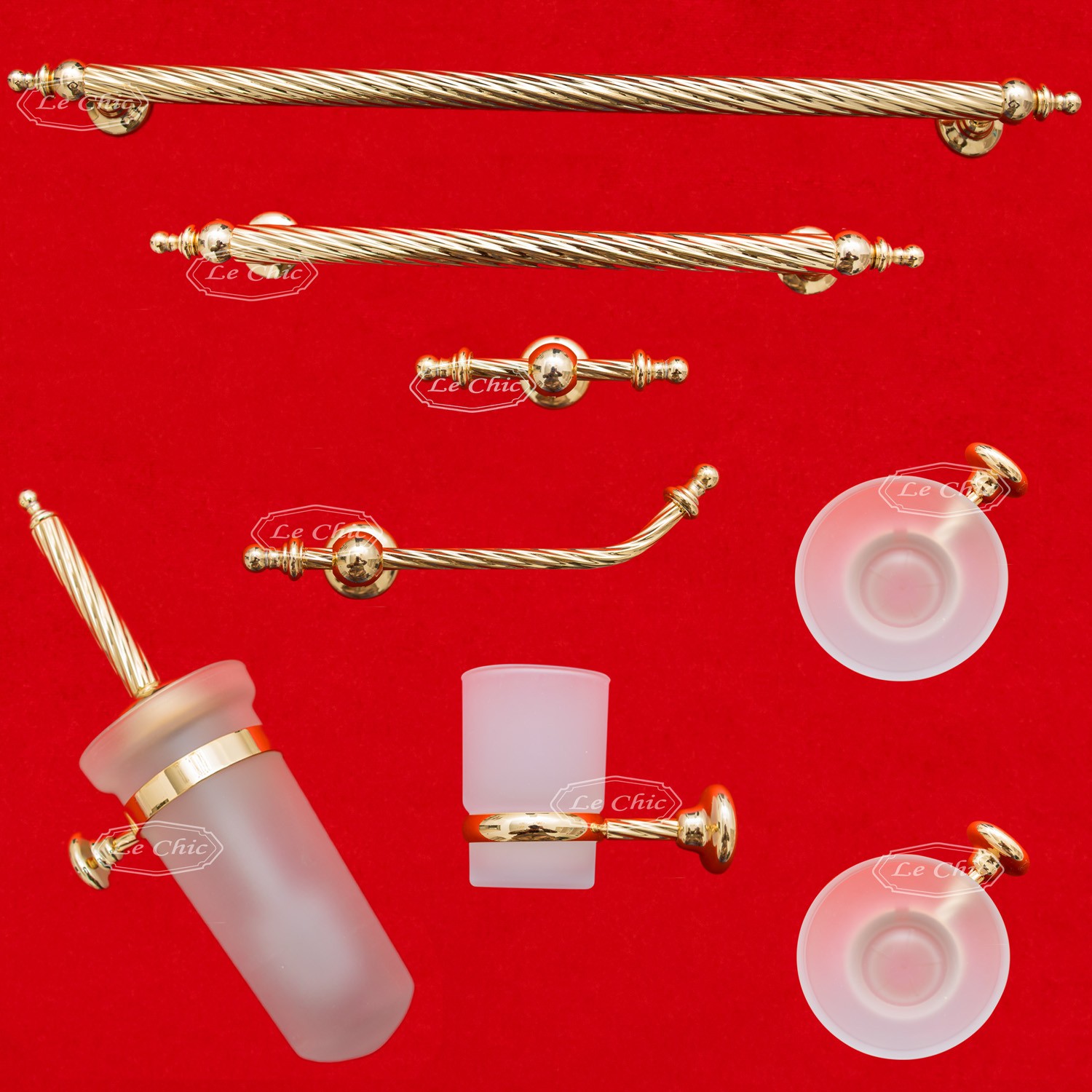 Set accessori bagno in ottone placcati oro 8 pezzi - Le Chic