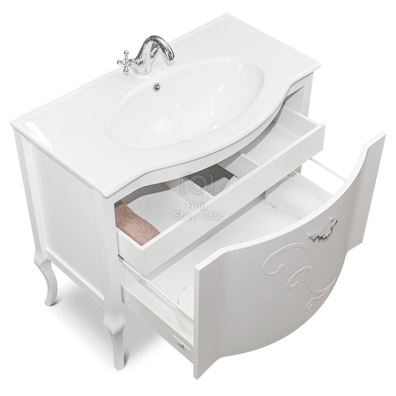 Mobile bagno con lavabo cestone e cassetto interno finitura in bianco