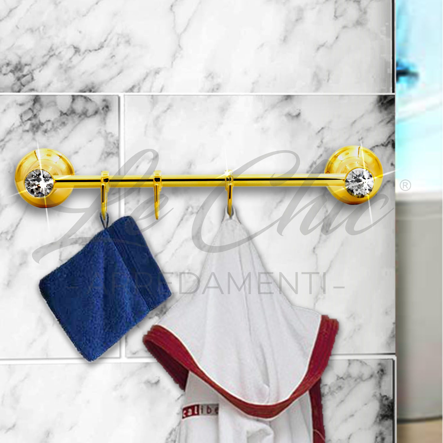 Asta porta asciugamani bagno oro con appendini - Le Chic Arredamenti