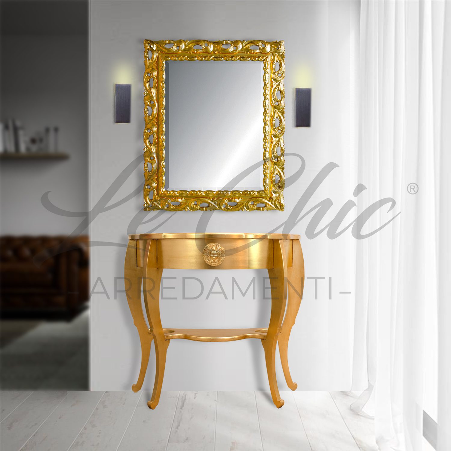 Consolle stile barocco oro con specchiera - Le Chic Arredamenti