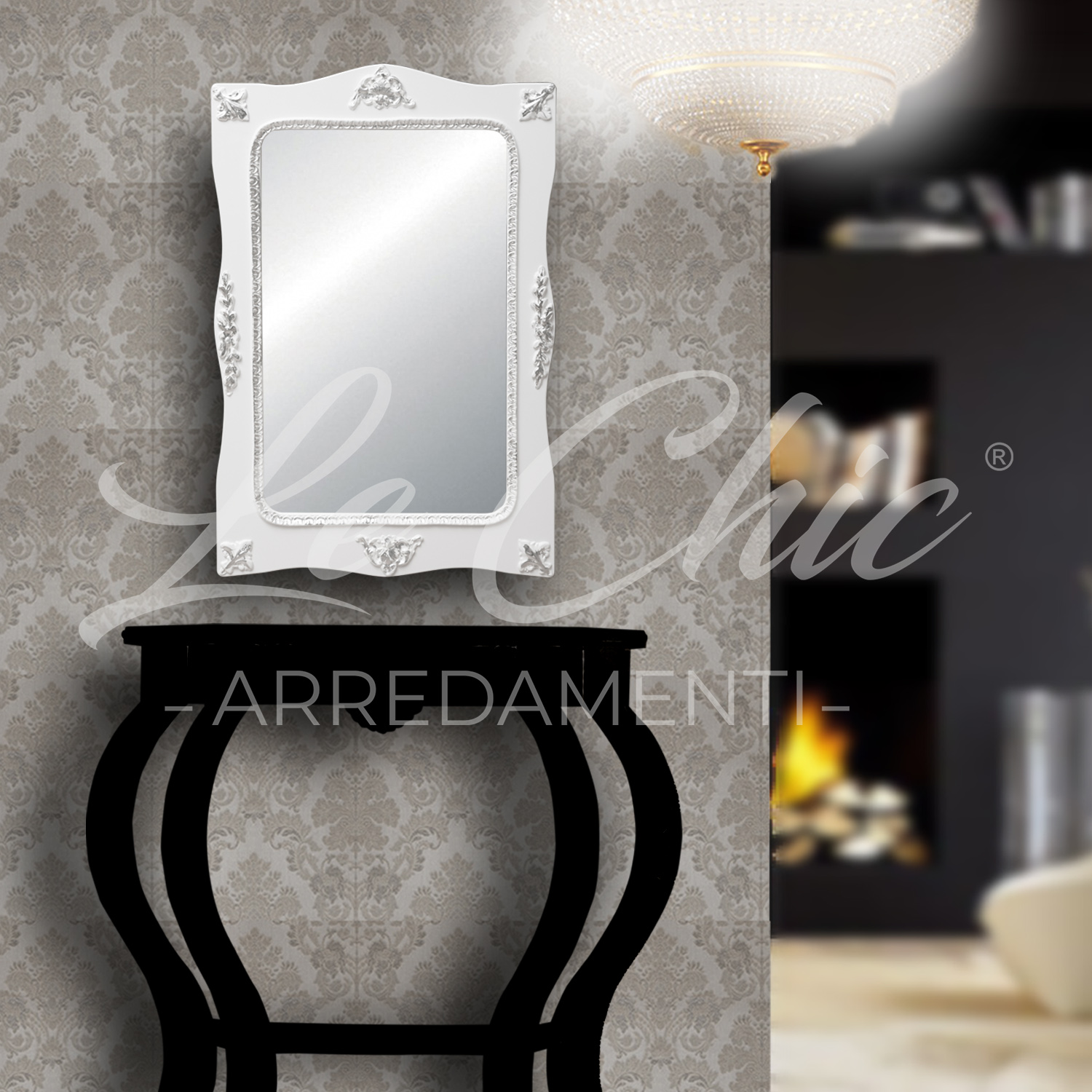 Specchio ingresso in stile barocco bianco laccato foglie argento - Le Chic  Arredamenti