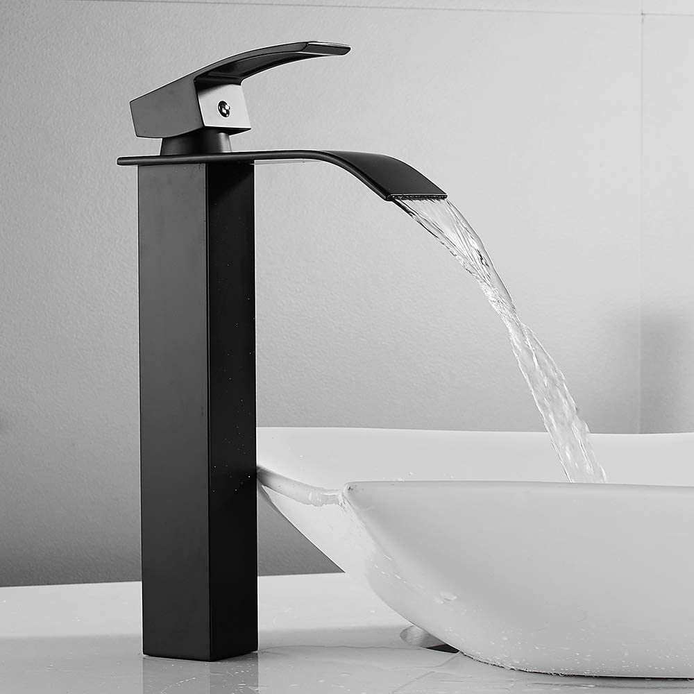 Miscelatore lavabo nero rubinetto alto moderno cascata - Le Chic Arredamenti