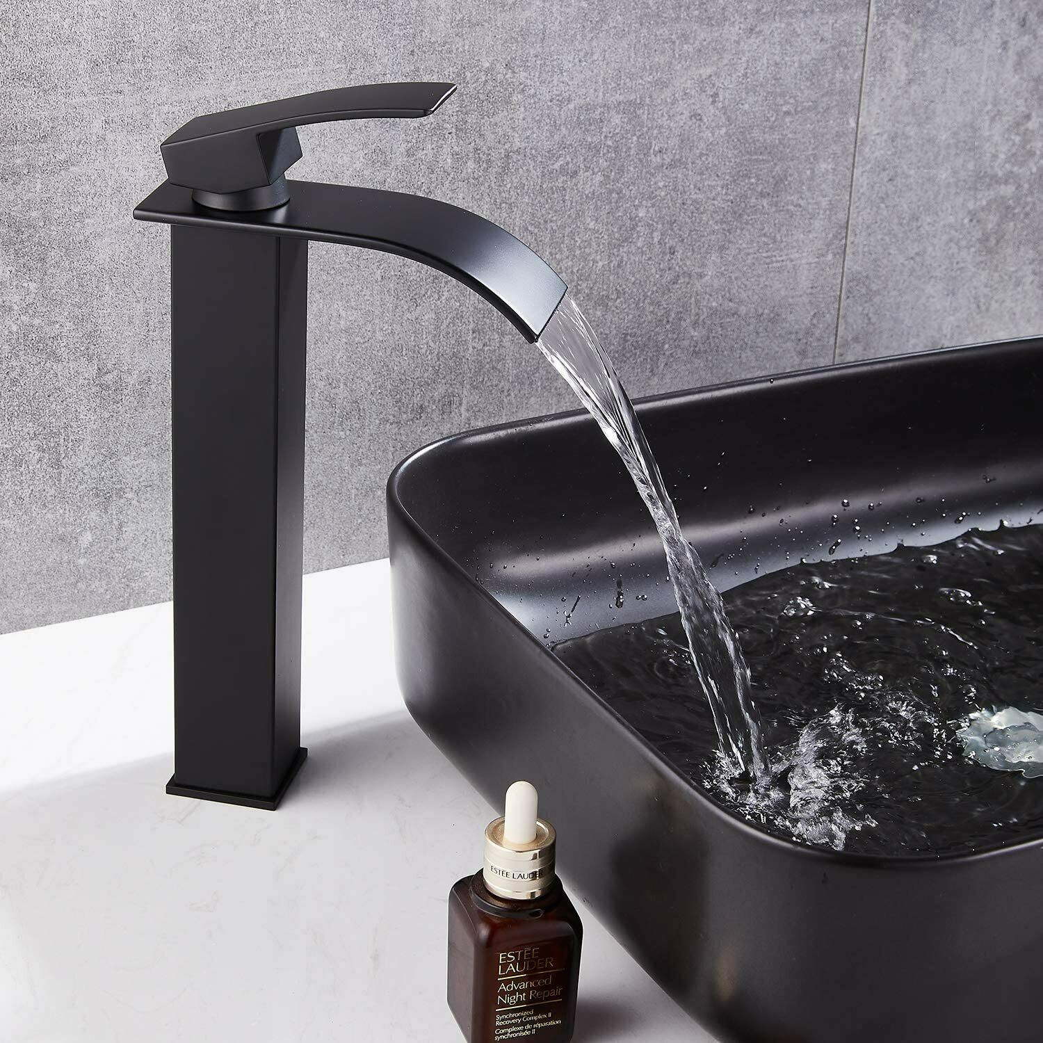 Miscelatore lavabo nero rubinetto alto moderno cascata - Le Chic