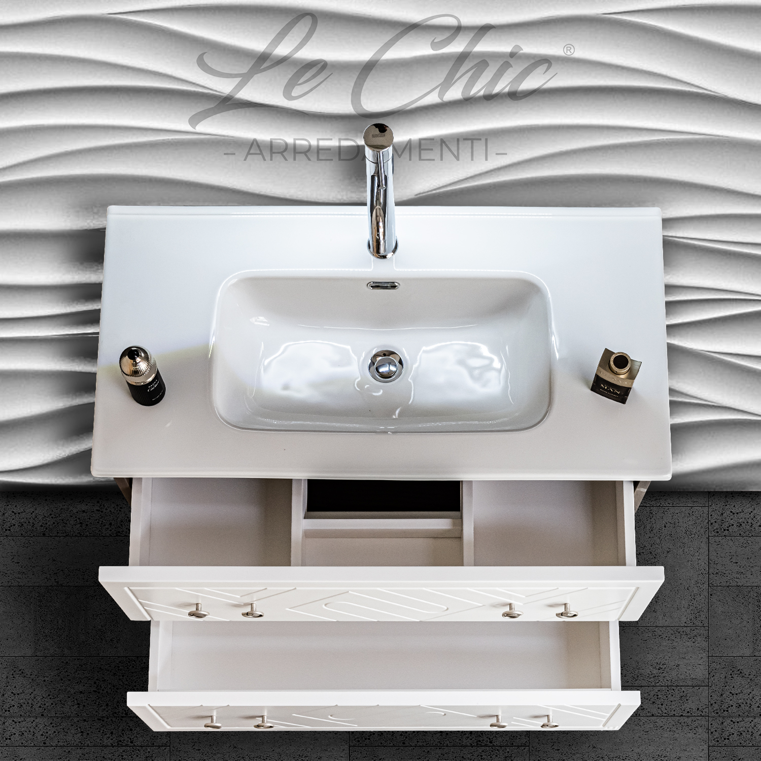 Mobile bagno sospeso moderno 81x50 cm bianco con 2 cassetti rallentati